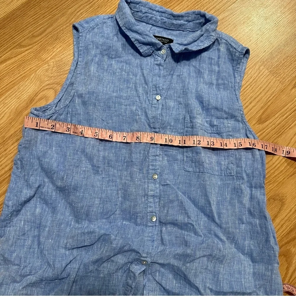 Jones & co 100% linen sleeveless blue casual baggy button down shirt size medium